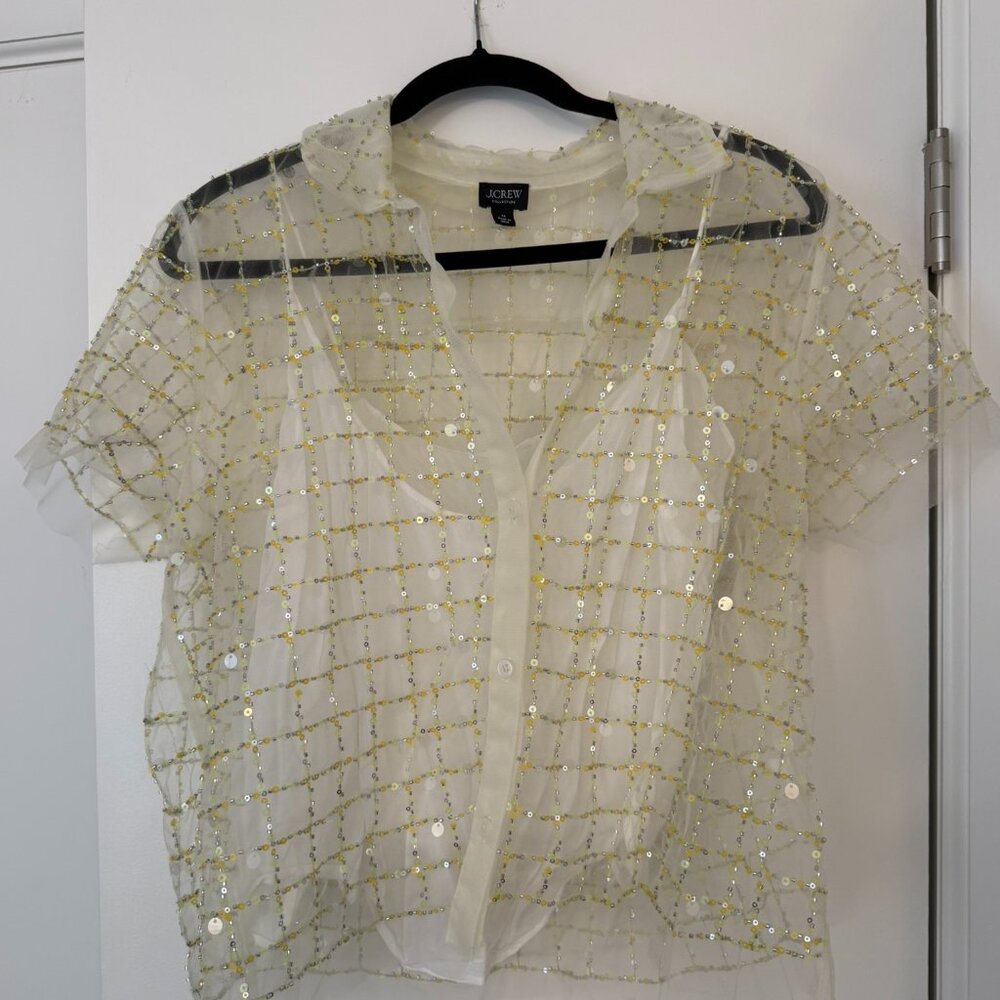 J. Crew Embellished button-up short-sleeve shirt